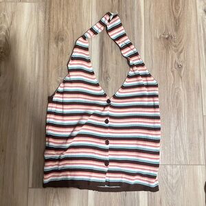 Striped Halter Knit Tank Top - Multicolor